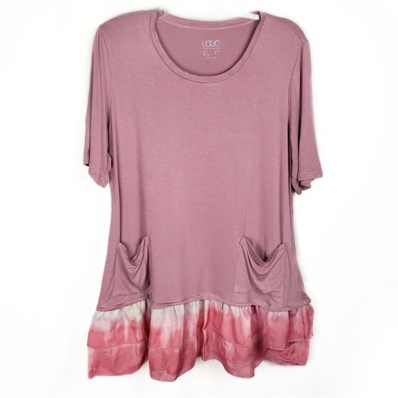 LOGO Lori Goldstein tie-dye peplum tunic top Large